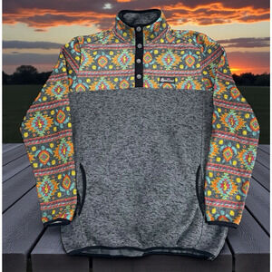 Simply Southern Southwest Aztec Sealife Pullover 1/4 Snap Womens Size XL Boho